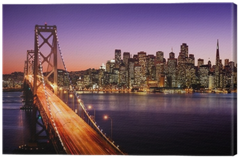 San Francisco Skyline And Bay Bridge At Sunset, California - Golden Gate Bridge Art 32x24 Poster Decor (400x400), Png Download