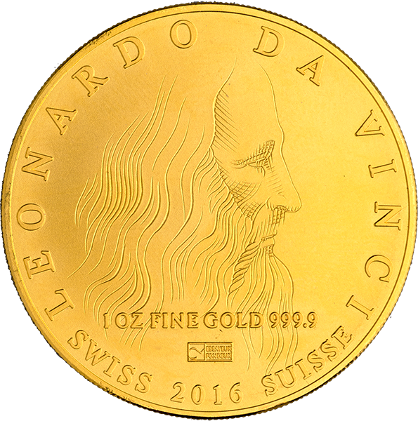 Da Vinci Gold Coin - Lenonardo Da Vinci 1oz Coin (595x600), Png Download