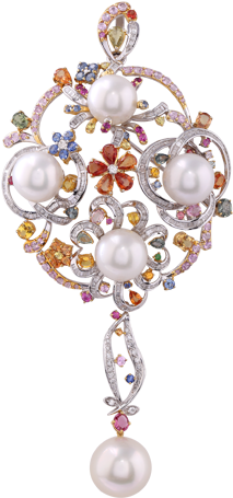 White South Sea Pearl With Fancy Sapphire And Diamond - Cat (533x500), Png Download