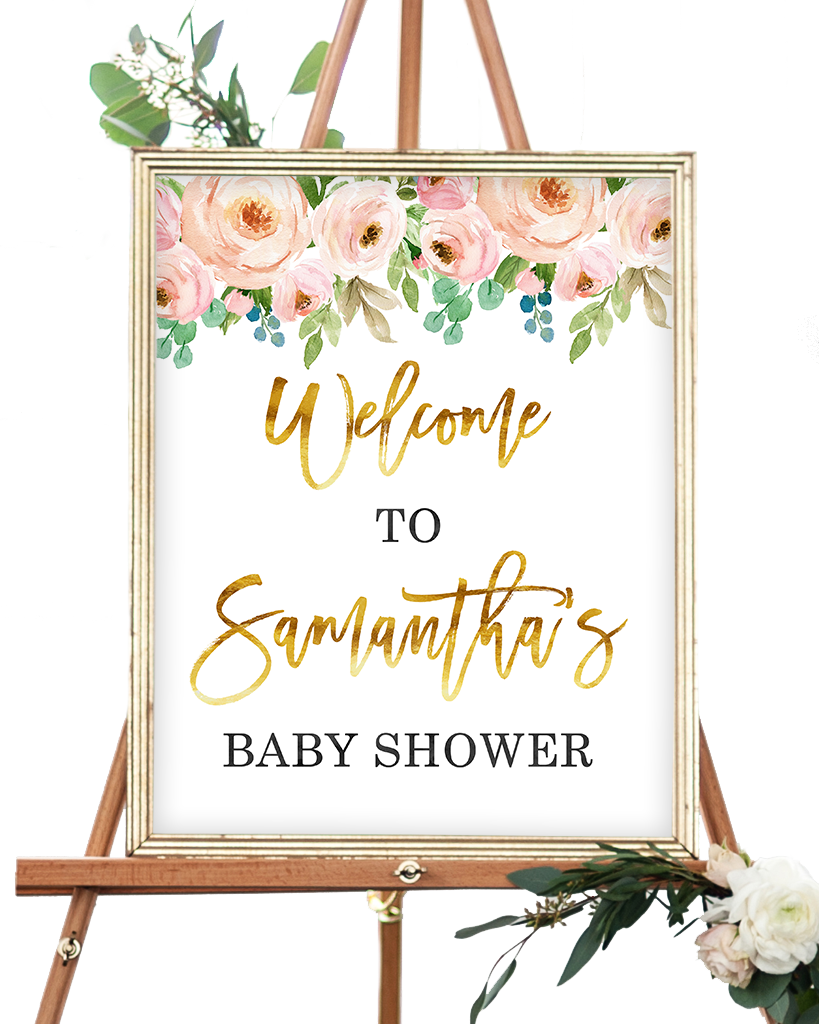 Pink And Gold Floral Welcome Sign - Fall Baby Shower Welcome Sign (819x1024), Png Download