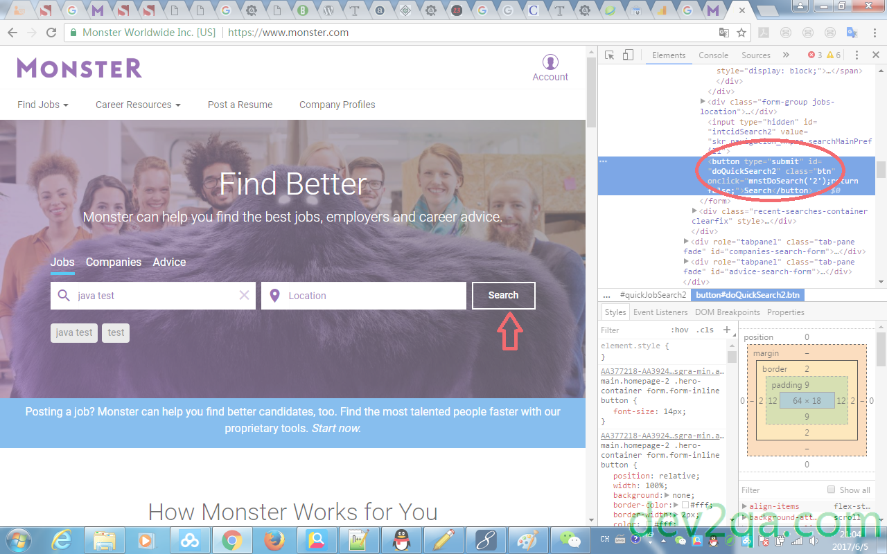 Monster Job Search Page Submit Button - Monster.com (1280x800), Png Download