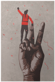 Big Hand In Victory Sign And Man With Arm Raised,illustration - Hombre Con Mano Grande (400x400), Png Download