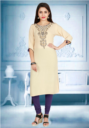 Indijoy Women's Rayon Straight Kurti With Embroidery-off - Embroidery (500x500), Png Download
