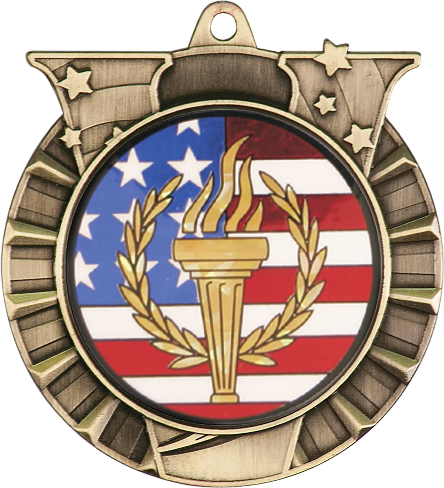 Torch & Flag Victory Medal - Medal (1800x1800), Png Download