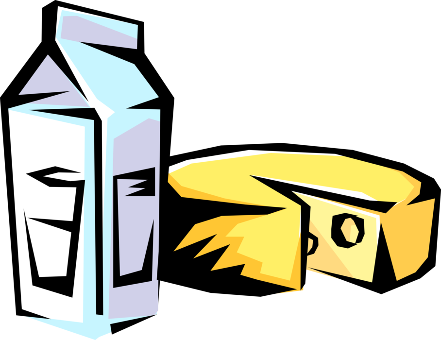 Vector Illustration Of Dairy Milk And Cheese (908x700), Png Download