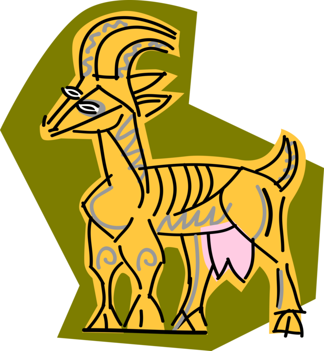 Vector Illustration Of Domesticated Billy Goat With (646x700), Png Download