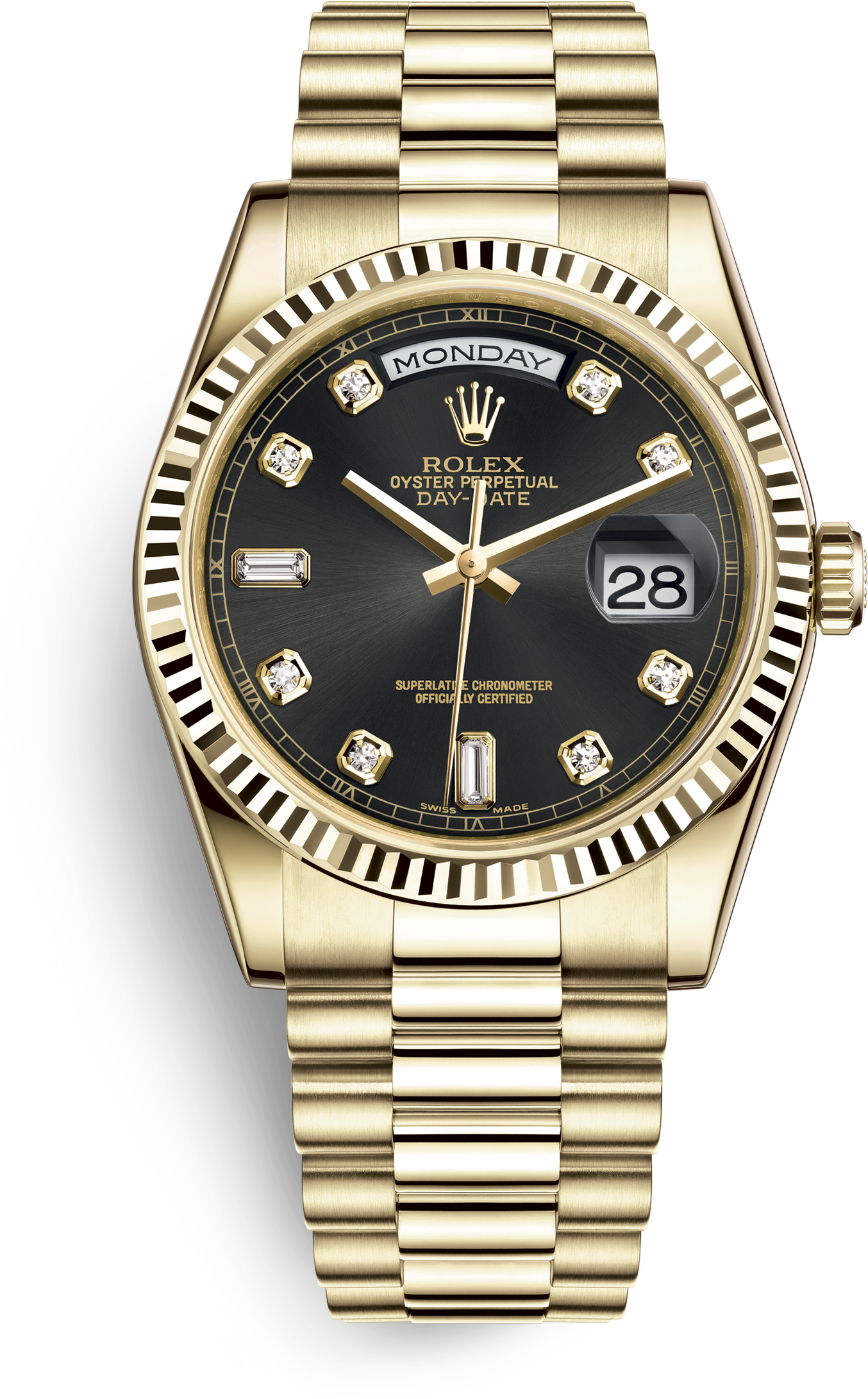 Cuban Link Chains Fully Iced Out In Vs White Diamonds - Rolex Day Date Gold With Diamonds (3000x3000), Png Download