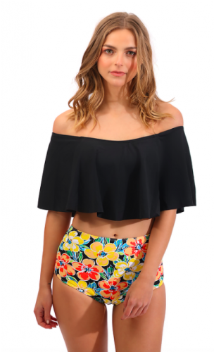 Bikini De Top Negro Y Calzón Floral - Bikini (500x500), Png Download