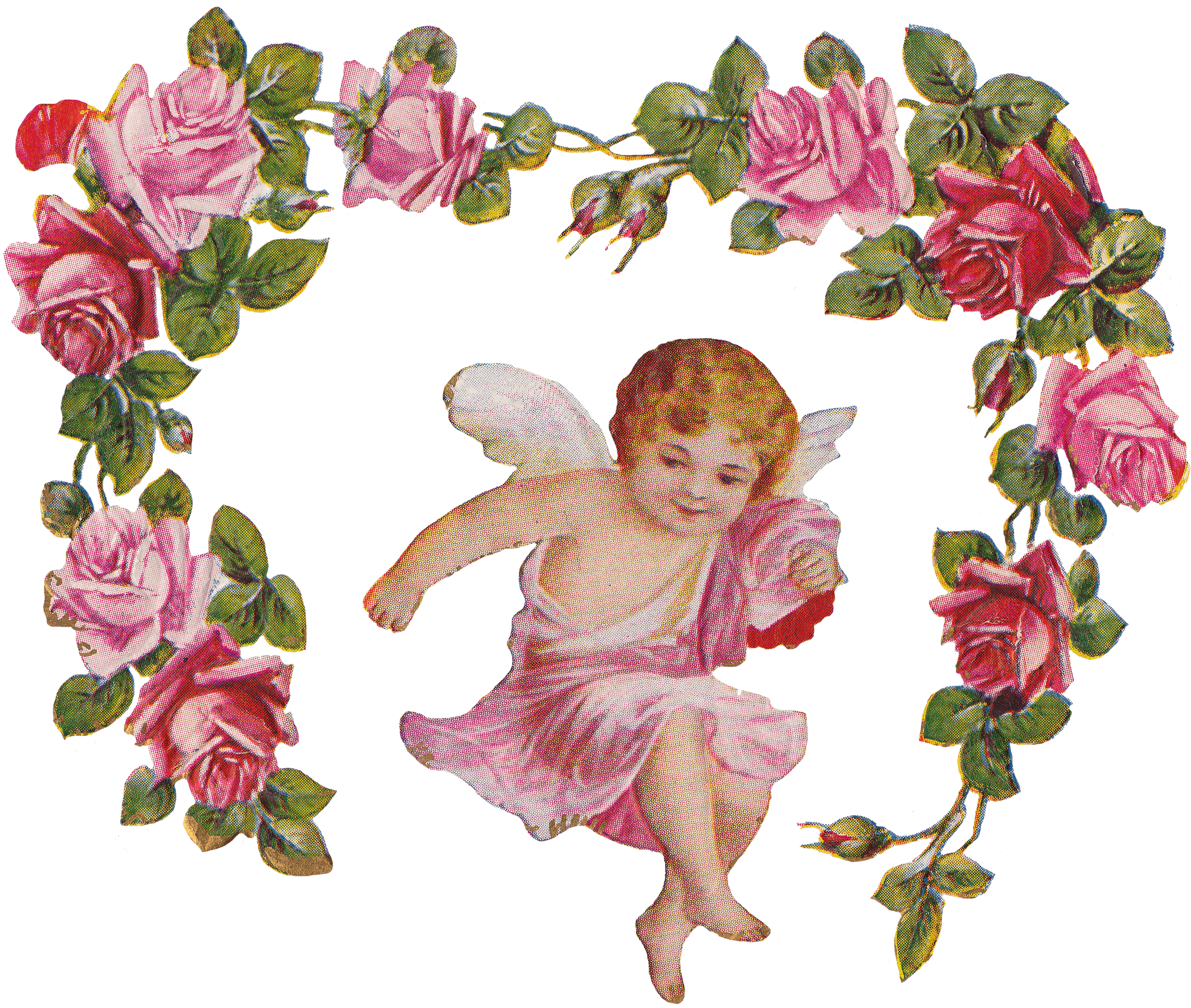 Cherub Angel Roses Vintage Transparent Png (2488x2103), Png Download