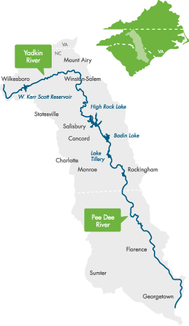 The Yadkin River Is The Principal Hydrological Artery - Map Of Yadkin Pee Dee River Basin (274x472), Png Download
