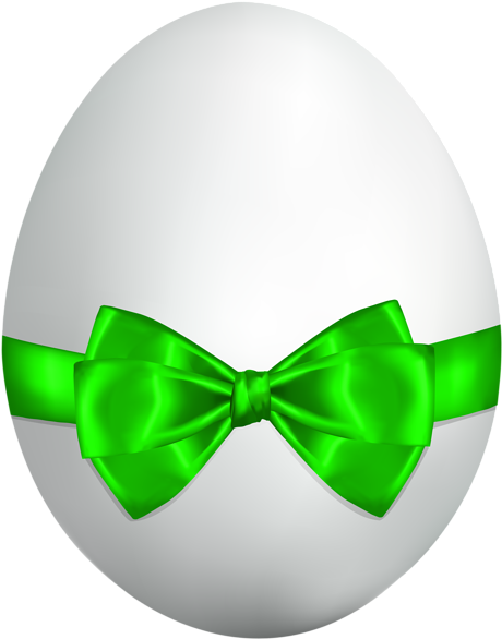 White Easter Egg With Green Bow Png Clip Art Image - White Easter Egg Png (482x600), Png Download
