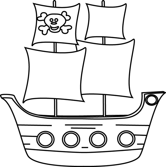 Black And White Pirate Ship Clip Art - Pirate Ship Clipart Black And White (547x550), Png Download