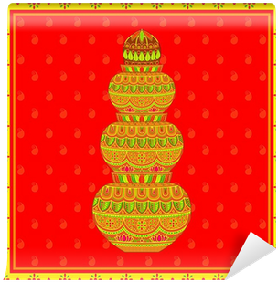 Vector Illustration Of Decorated Mangal Kalash Wall - Paper (400x400), Png Download