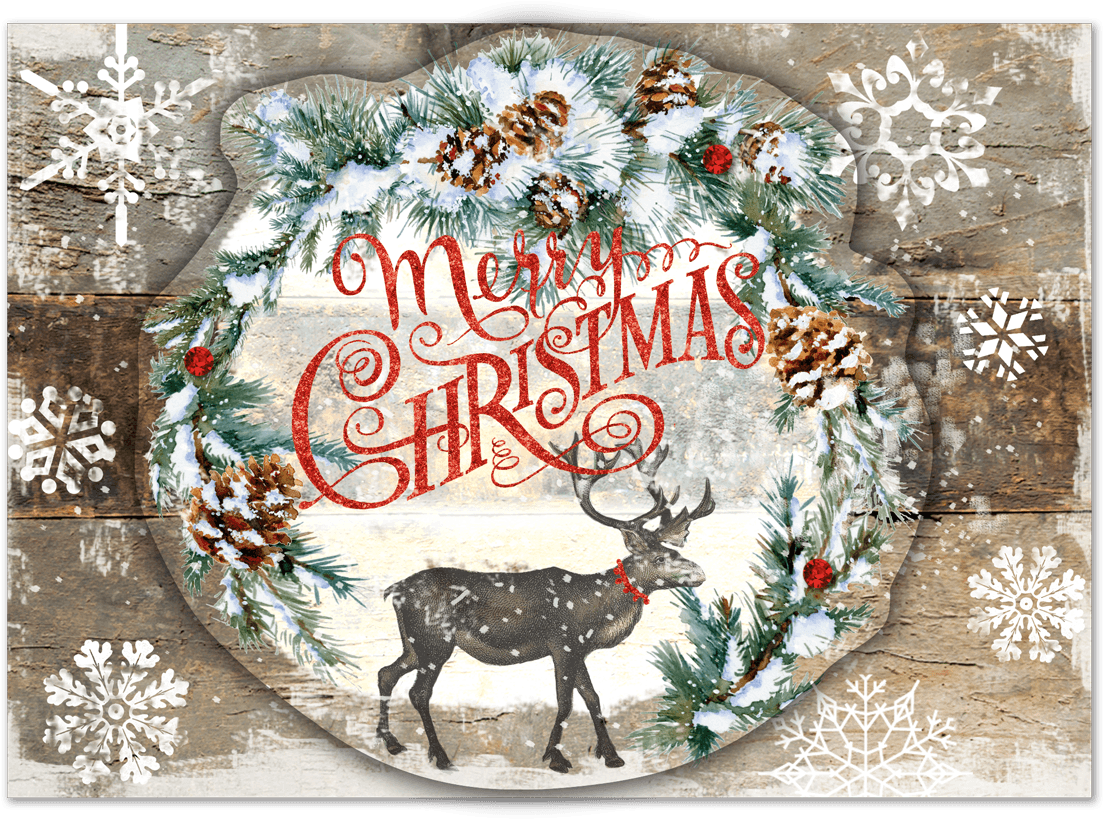 Snowy Reindeer Boxed Holiday Cards Punch Studio Png - Folk Ornaments Christmas Cards (1200x1200), Png Download