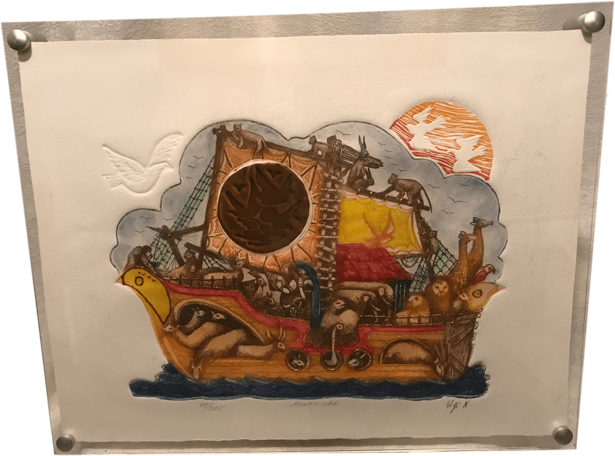 Signed Mixed Media Noah's Ark Lucite Floating Frame (2175x1608), Png Download