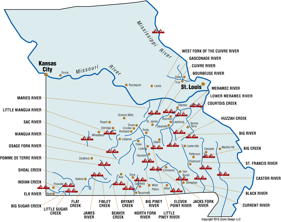 Statewide River Map Missouri Rivers Floats Canoes Kayaks - Missouri Map Missouri River (960x757), Png Download