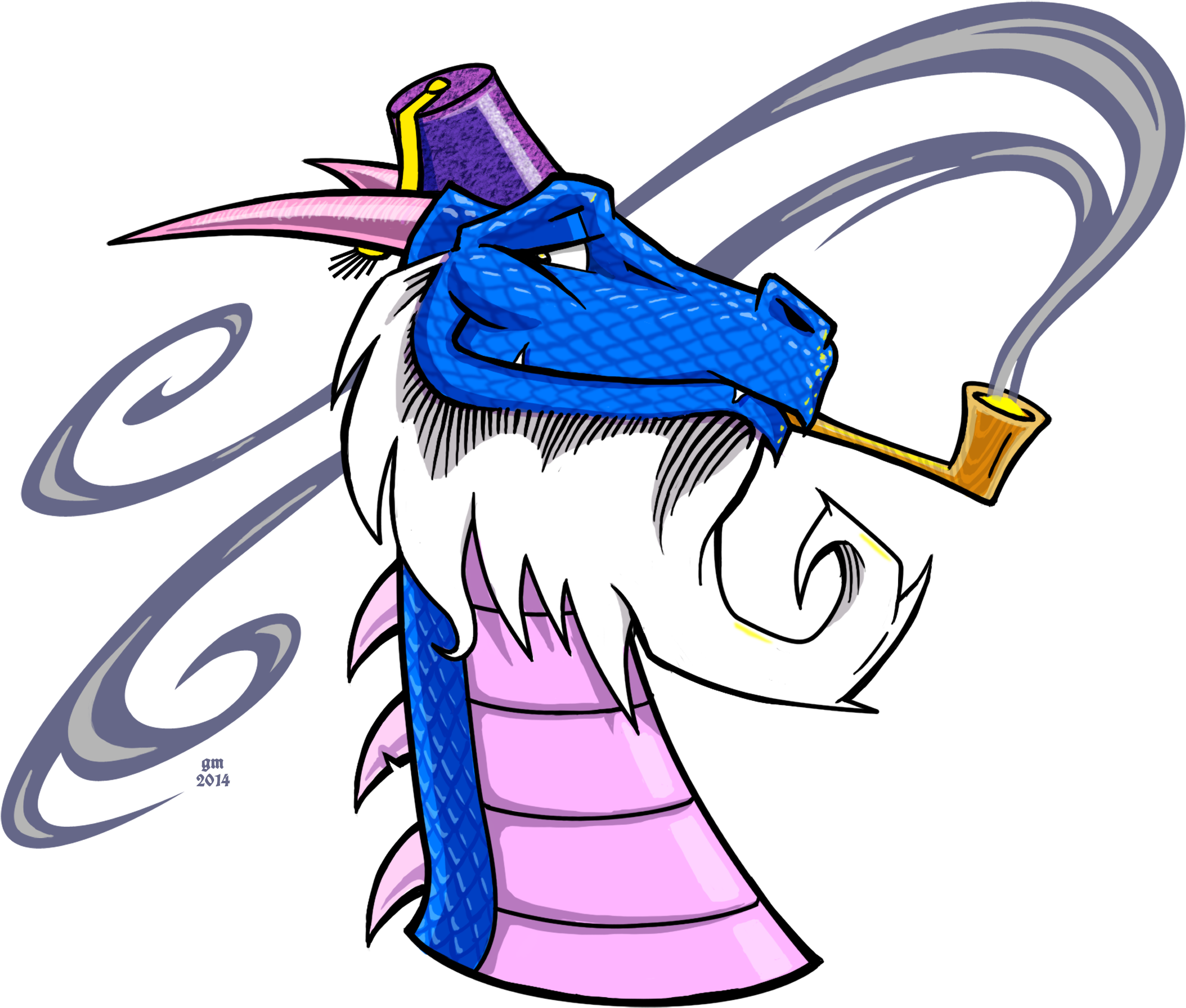 Blue And Pink Dragon With A White Beard, Wearing A - Dragon With A Beard (2048x2048), Png Download