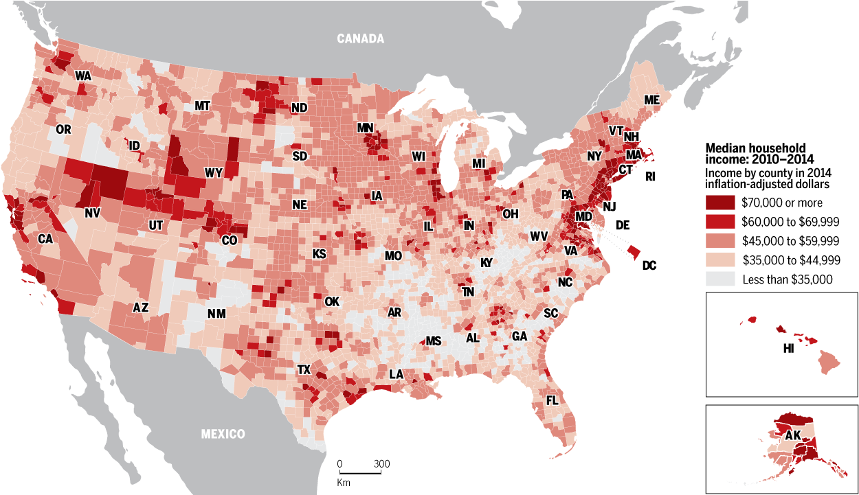Map Showing Income By County Across The United States - Map (1280x720), Png Download
