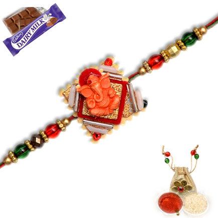 Divine Ganeshji Rakhi With Zardosi Work - Cadbury Cadbury Fairtrade Dairy Milk 45g (435x435), Png Download