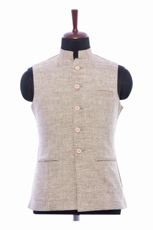 Beige Jute Waistcoat - Jacket (300x451), Png Download