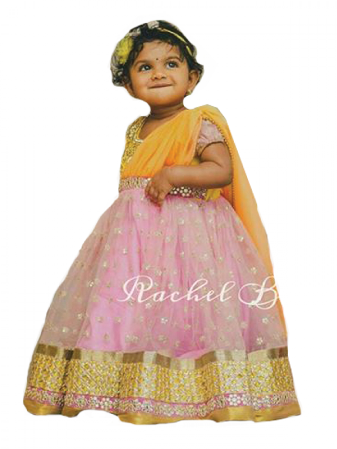Pink Yellow Netted Indo Western Gown - Banaras Indo Western Dress For Girls (1500x1500), Png Download