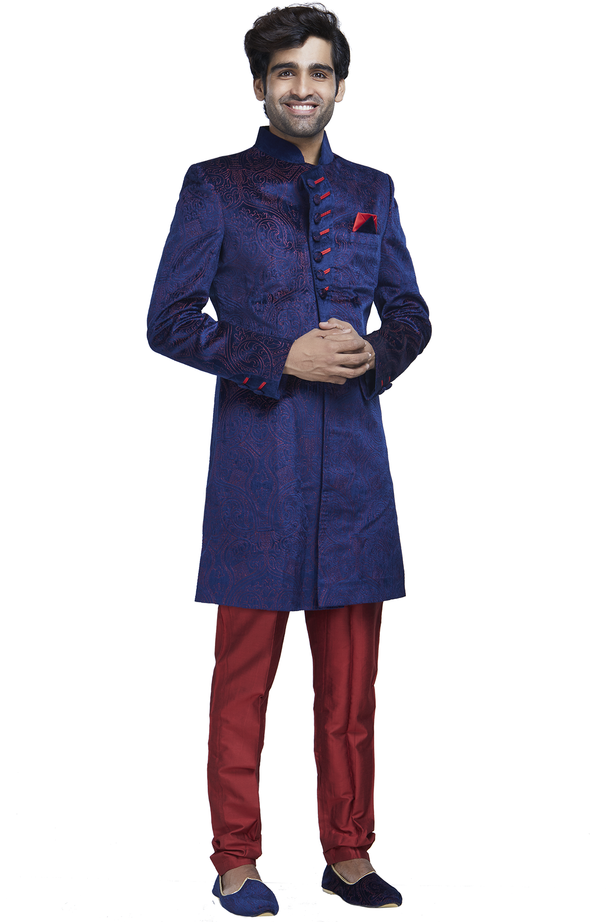 Electric Blue And Red Sherwani Set - The Stylease (1200x1800), Png Download