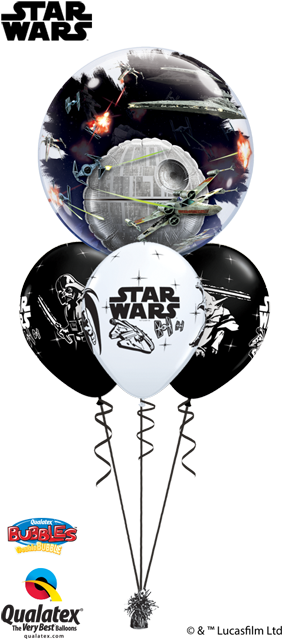 Baby Bouquet With A Double Layer Of 3x Latex Balloons - 24 Double Bubble Death Star Star Wars Balloon (295x649), Png Download