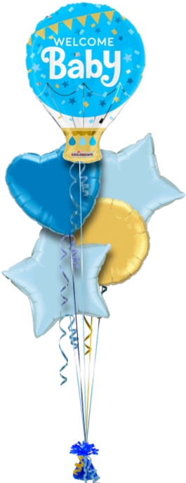 Welcome Baby Boy Hot Air Balloon New Baby Balloon - Light Blue Star Foil Balloon (286x686), Png Download