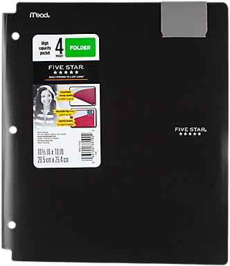 Five Star High Cap 4-pocket Folder, Black - Five Star High Capacity 4-pocket Plastic Folder (33190) (683x383), Png Download