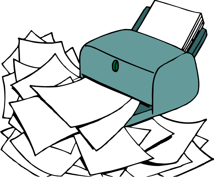 Picture Of Printer Spewing Out Paper - Cartoon Printer With Paper (750x621), Png Download