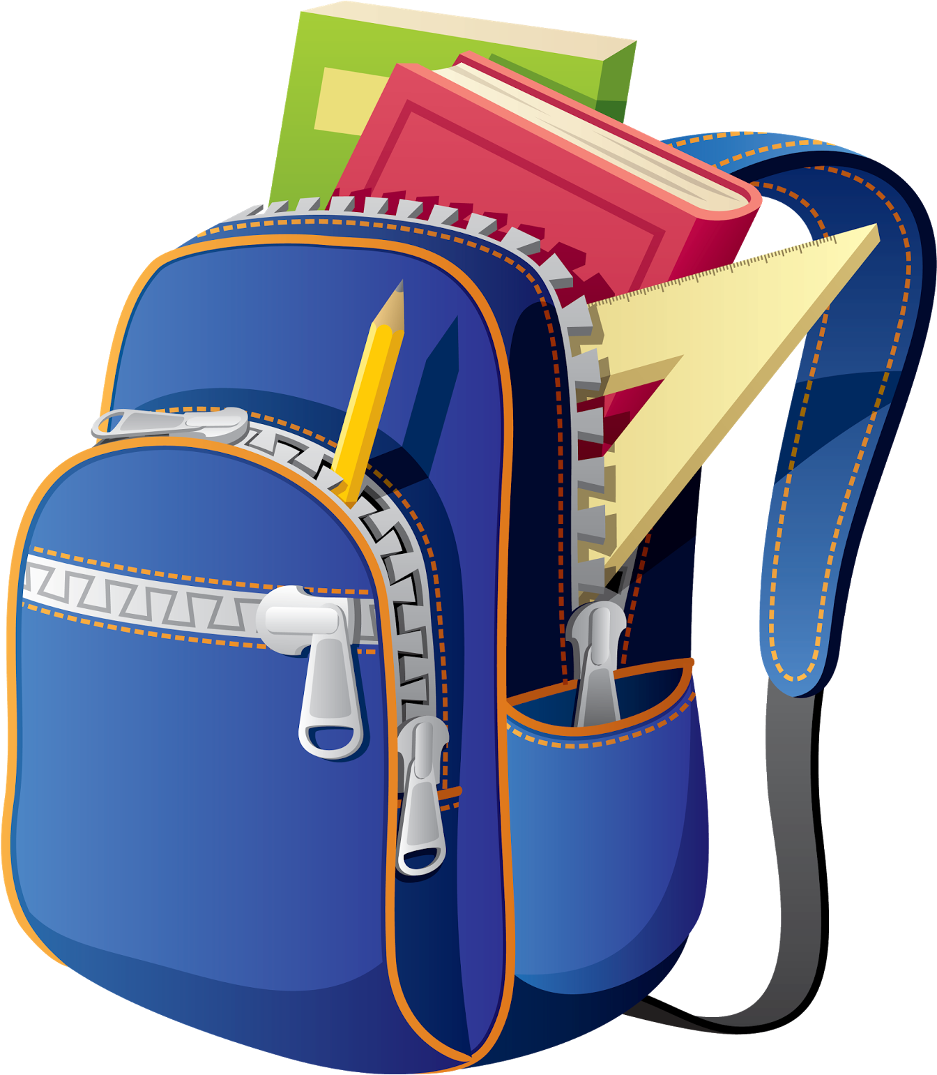Backpack School Bag Clip Art - Backpack With School Supplies Clipart (1406x1600), Png Download