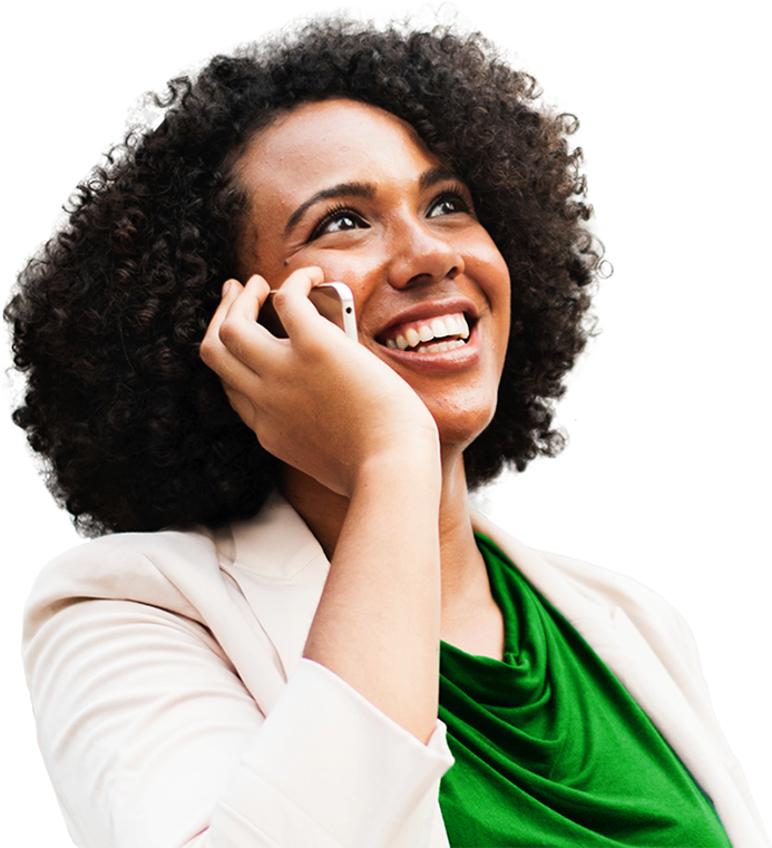Lady On The Phone Smiling - Business (693x761), Png Download