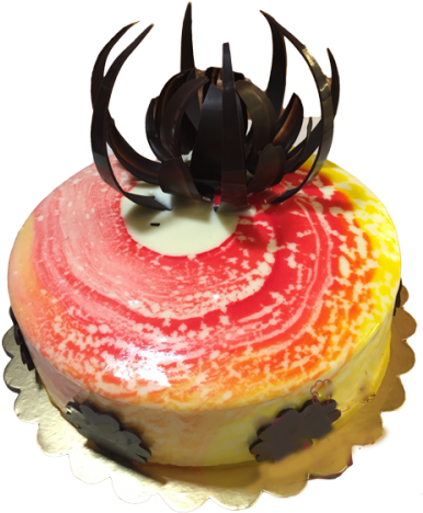 Yellow Red Chocolate Garnish Cake - Cake Chocolate Garnish (500x600), Png Download