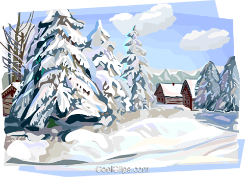 Russian Winter Nature Scene Royalty Free Vector Clip - Winter Scene Clipart Transparent (480x347), Png Download
