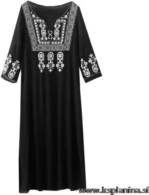 Side Slit Retro Embroidery Dress Black - Dress (400x400), Png Download