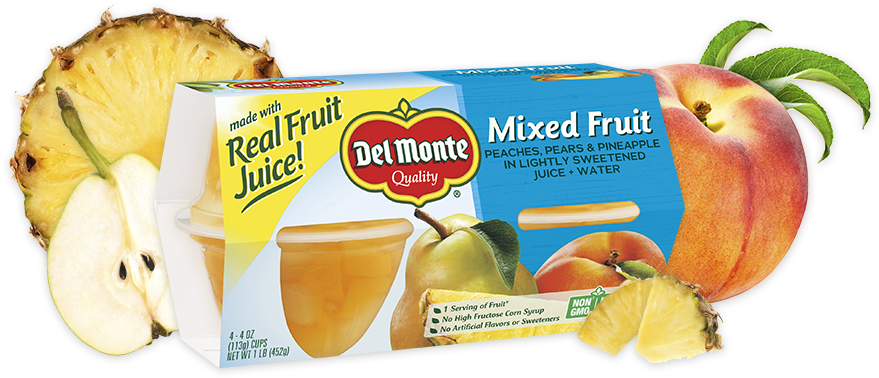Mixed Fruit, Fruit Cup® Snacks - Del Monte Mandarin Oranges In Light Syrup 4-4 Oz. Cup (1050x380), Png Download