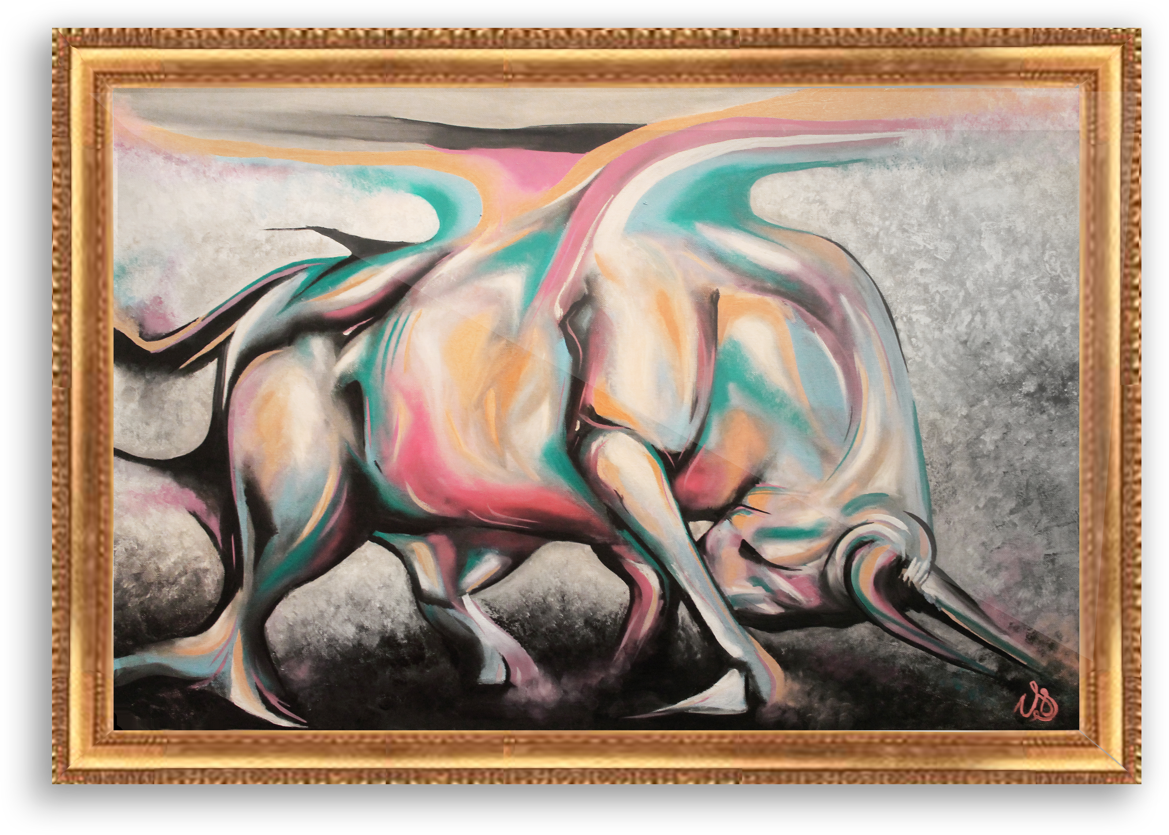 Painting Bull - Oil Painting (4316x3244), Png Download