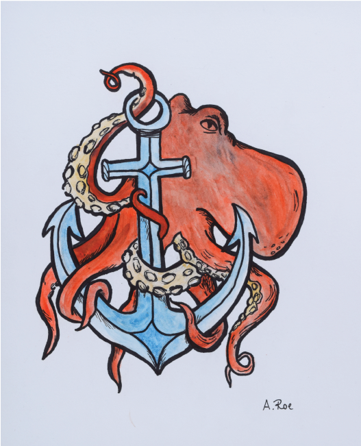 Octopus Anchor Tentacle Illustration Watercolor Drawing - Illustration (800x651), Png Download