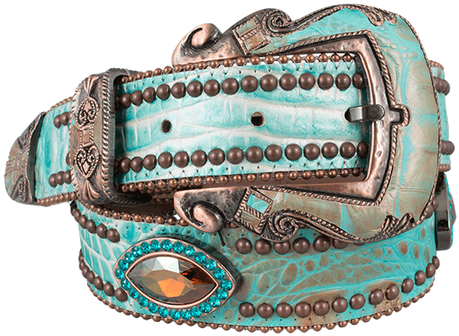 Topaz And Blue Zircon Turquoise Leather Belt - Blue (1000x349), Png Download