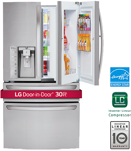 Lg 29.7 Cu. Ft. 4-door Refrigerator – Stainless Steel (620x620), Png Download