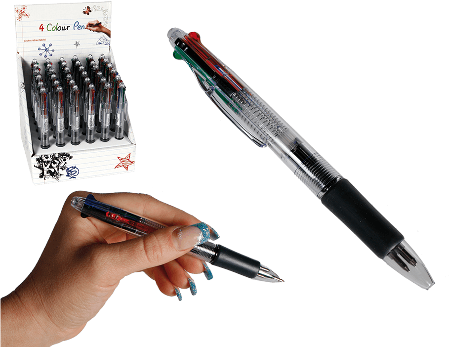 Ball Pen With 4 Coloured Cartridges - 4 Colour Ball Pen 36s (945x709), Png Download