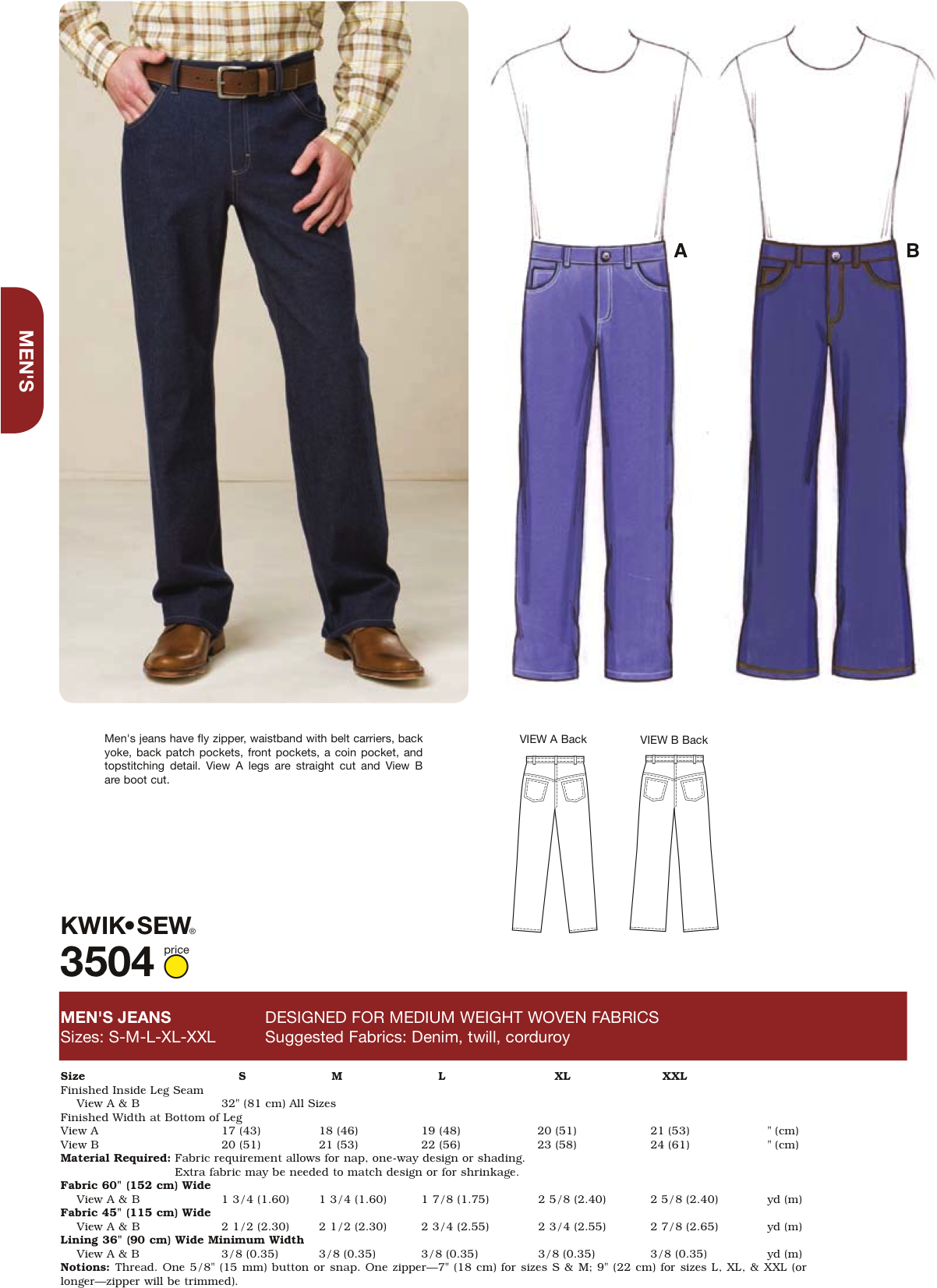 K3504 Mens' Jeans - Jeans - S - M - L - Xl - Xxl (1350x1763), Png Download