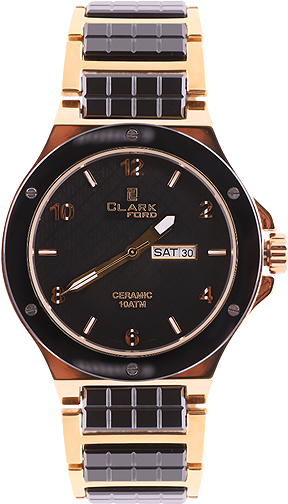 Clarkford Round Dial Watch Golden & Black - Analog Watch (475x510), Png Download