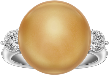 Round Golden South Sea Pearl And Diamond Ring - Ring (640x640), Png Download