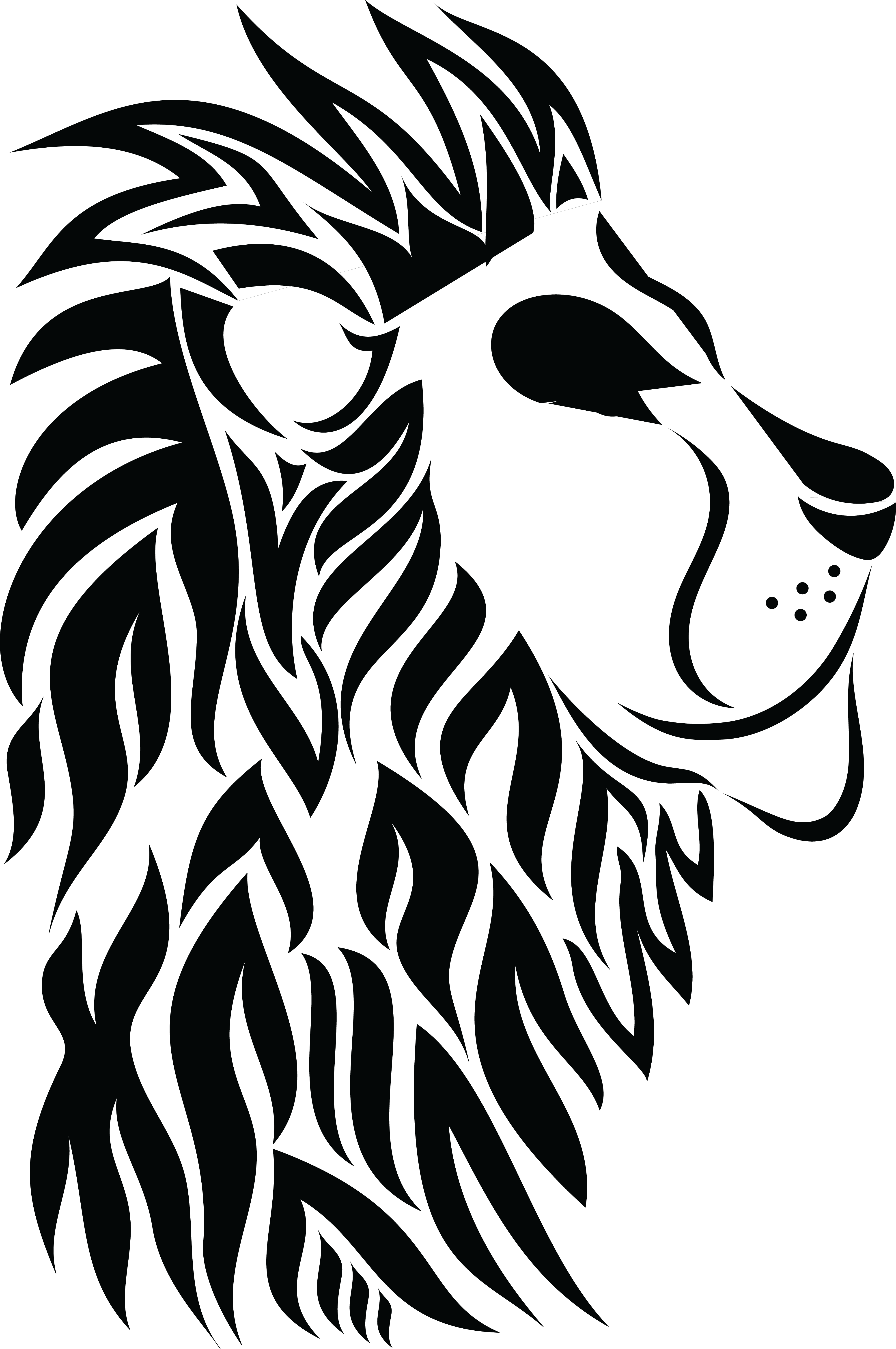 Free Clipart Of A Profiled Male Lion, Black And White - Silhouette Black And White Lion Png (4000x6022), Png Download