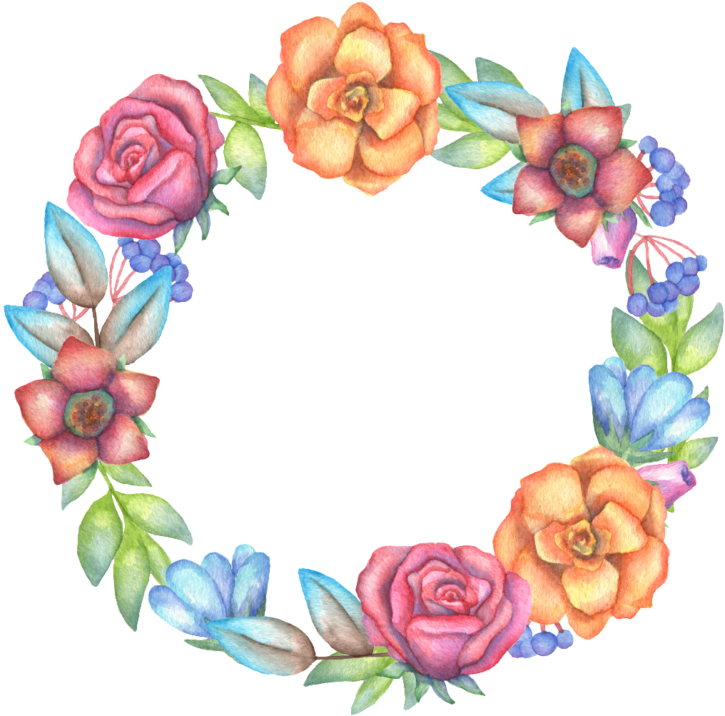 Colorful Flowers And Garlands Flowers Transparent Decoration - Wreath (1024x1010), Png Download