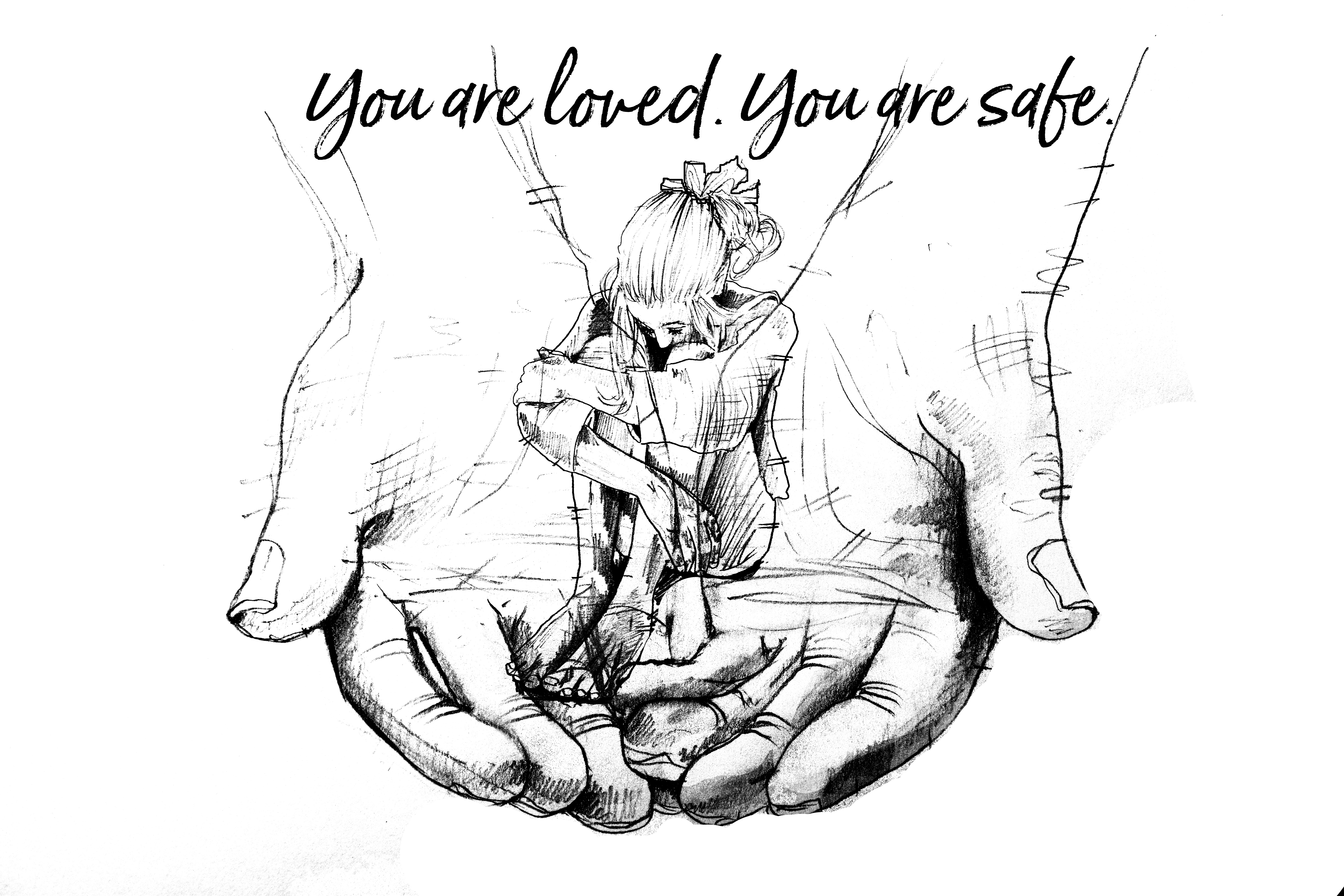 Girl In Hands Png Revised With Text - Line Art (6000x4000), Png Download