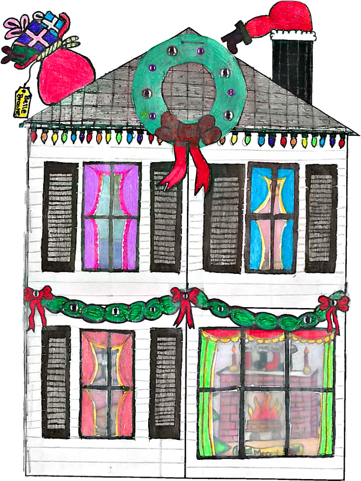 Christmas Decorated House - House (791x1024), Png Download