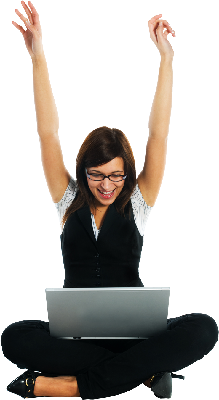 Photo Of Woman Celebrating With Laptop - Sitting (1000x1505), Png Download
