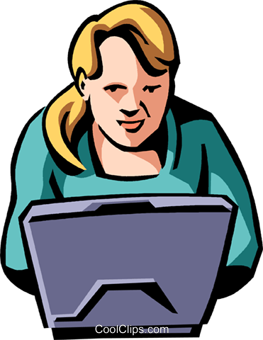 Woman Working On A Laptop Royalty Free Vector Clip (371x480), Png Download